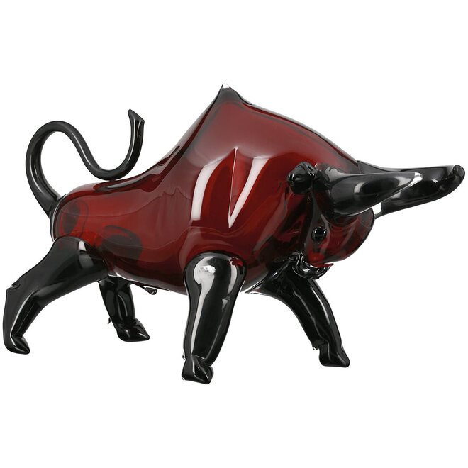 Glassculptuur 'Bull', donkerrood zwart, Stier 48cm groot