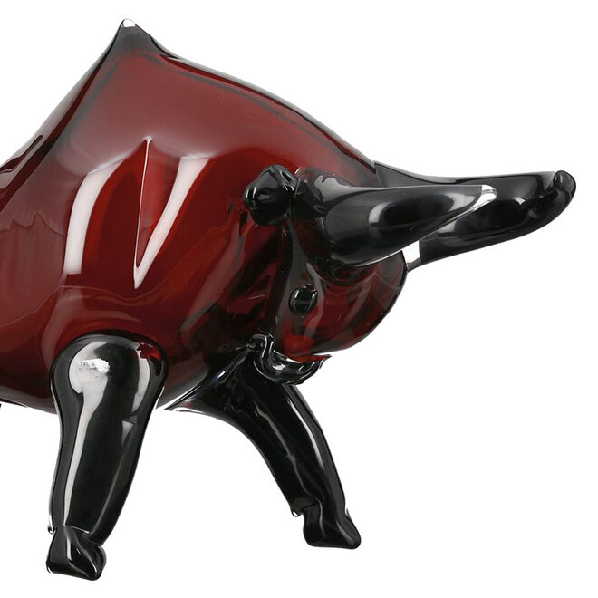 Glassculptuur 'Bull', donkerrood zwart, Stier 48cm groot