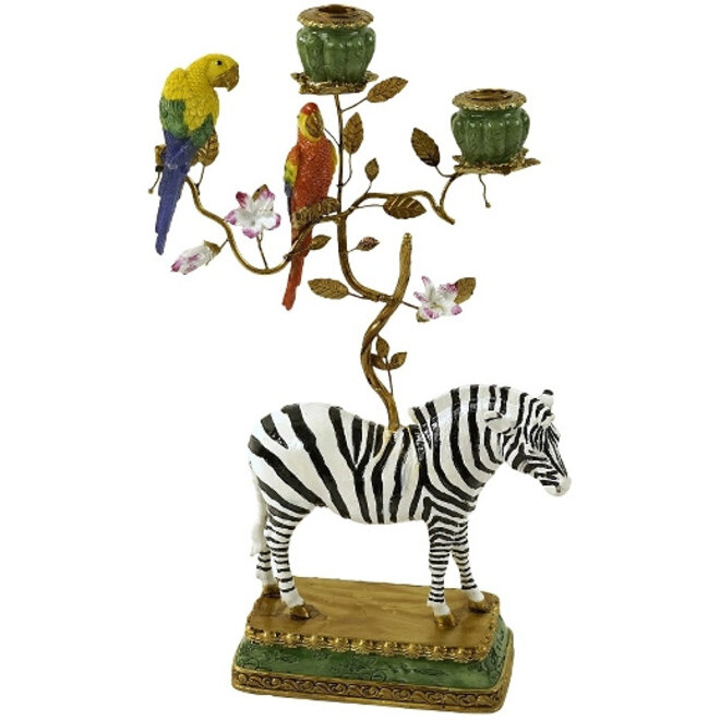 Decoratieve Kandelaar Zebra Papegaai, polyresin H46cm