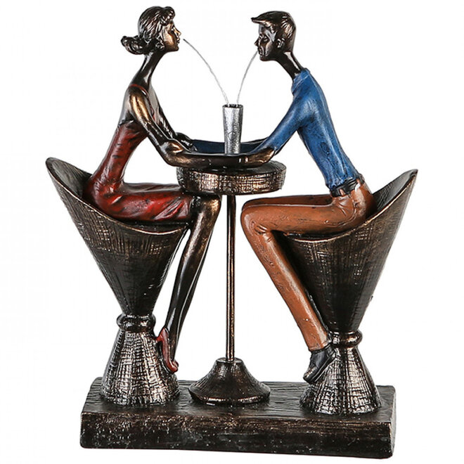 Figuur 'Table for Two', polyresin, antique bronze finish with color, H26cm