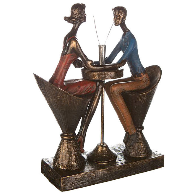 Figuur 'Table for Two', polyresin, antique bronze finish with color, H26cm