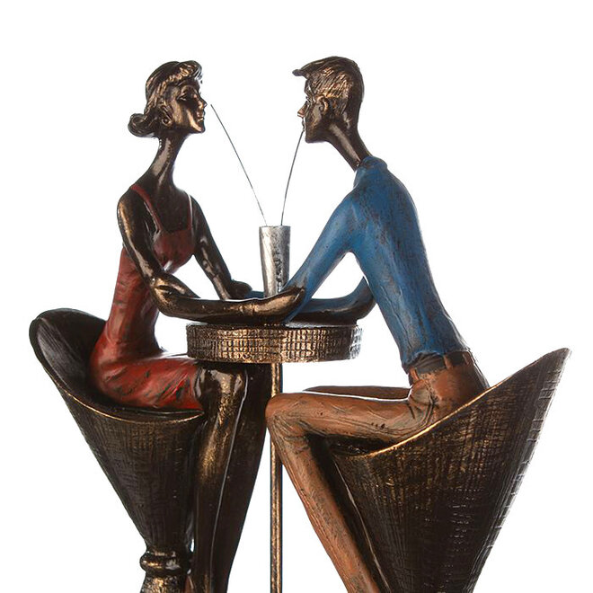 Figuur 'Table for Two', polyresin, antique bronze finish with color, H26cm