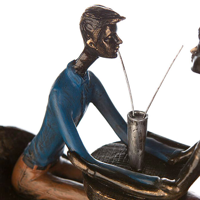 Figuur 'Table for Two', polyresin, antique bronze finish with color, H26cm