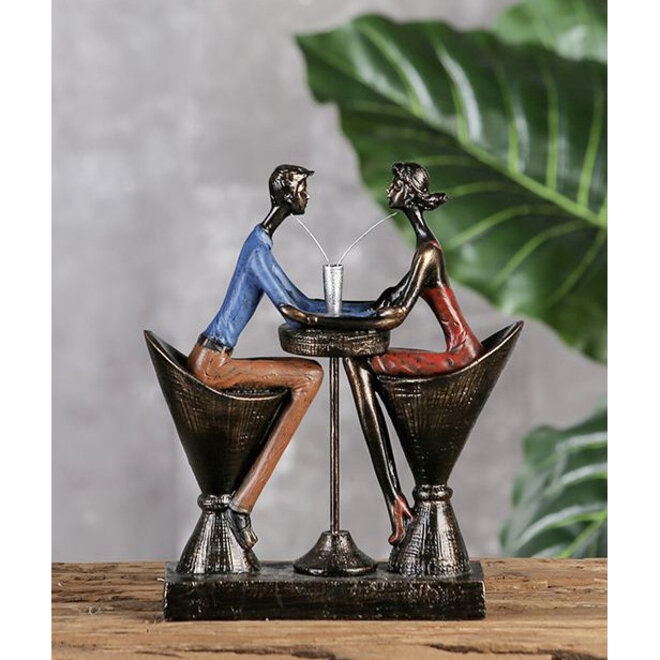 Figuur 'Table for Two', polyresin, antique bronze finish with color, H26cm