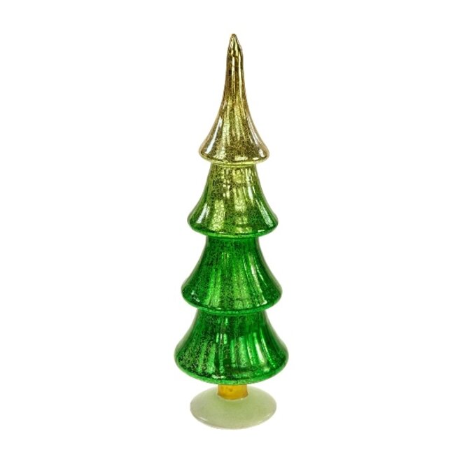 Glazen Kerstboom groen goud, H35cm