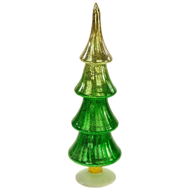 Glazen Kerstboom groen goud, H35cm