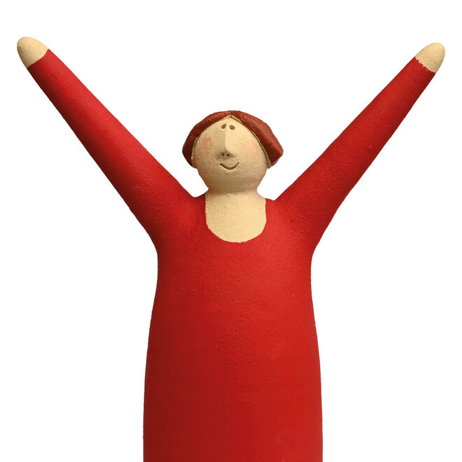 Vrolijke Vrouw, Freudenmädchen, Keramiek rood H27cm