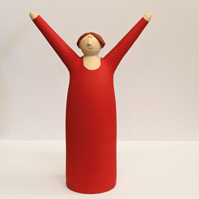 Vrolijke Vrouw, Freudenmädchen, Keramiek rood H27cm