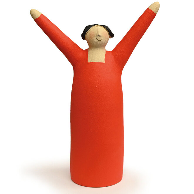 Vrolijke Vrouw, Freudenmädchen, Keramiek oranje H27cm