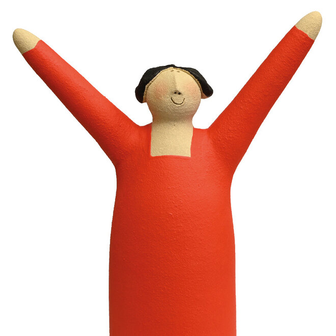 Vrolijke Vrouw, Freudenmädchen, Keramiek oranje H27cm