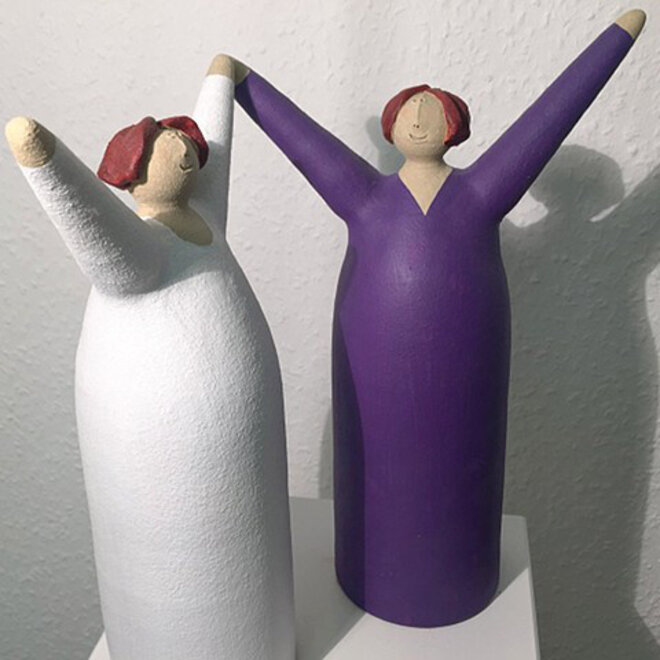 Vrolijke Vrouw, Freudenmädchen, Keramiek wit H27cm