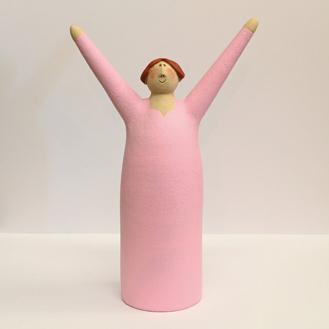 Vrolijke Vrouw, Freudenmädchen, Keramiek roze H27cm