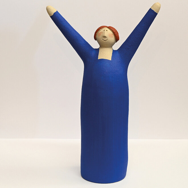 Vrolijke Vrouw, Freudenmädchen, Keramiek donkerblauw H27cm