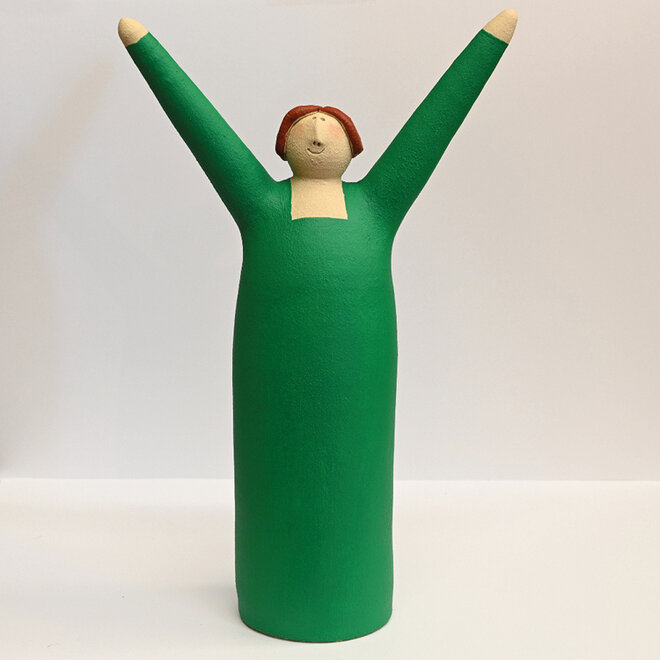 Vrolijke Vrouw, Freudenmädchen, Keramiek middelgroen H27cm