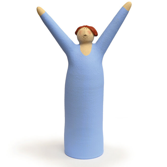 Vrolijke Vrouw, Freudenmädchen, lichtblauw Keramiek H27cm
