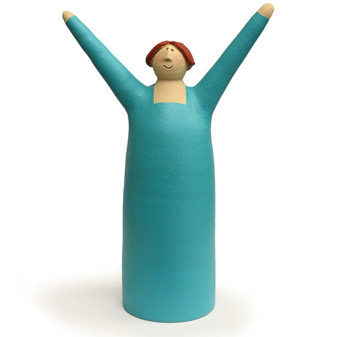 Vrolijke Vrouw, Freudenmädchen, turquoise Keramiek H27cm