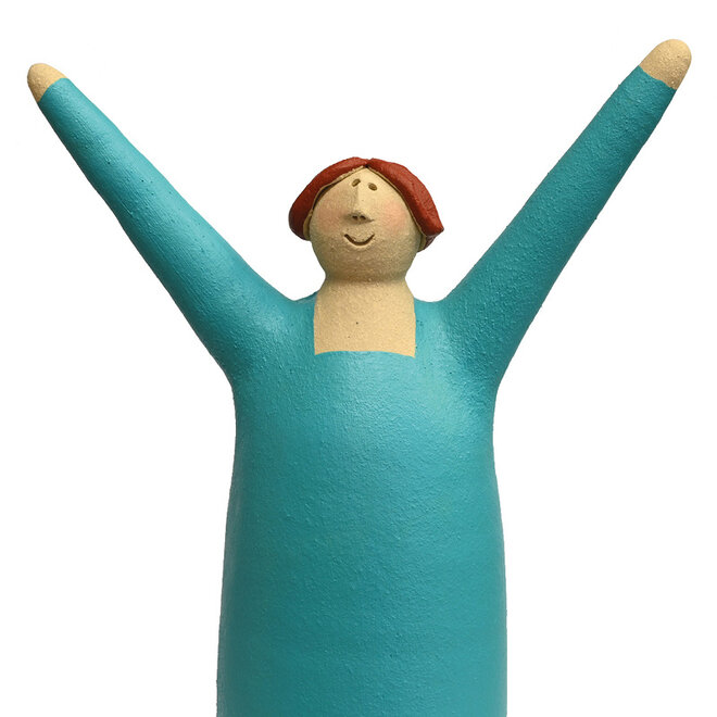 Vrolijke Vrouw, Freudenmädchen, Keramiek turquoise H27cm
