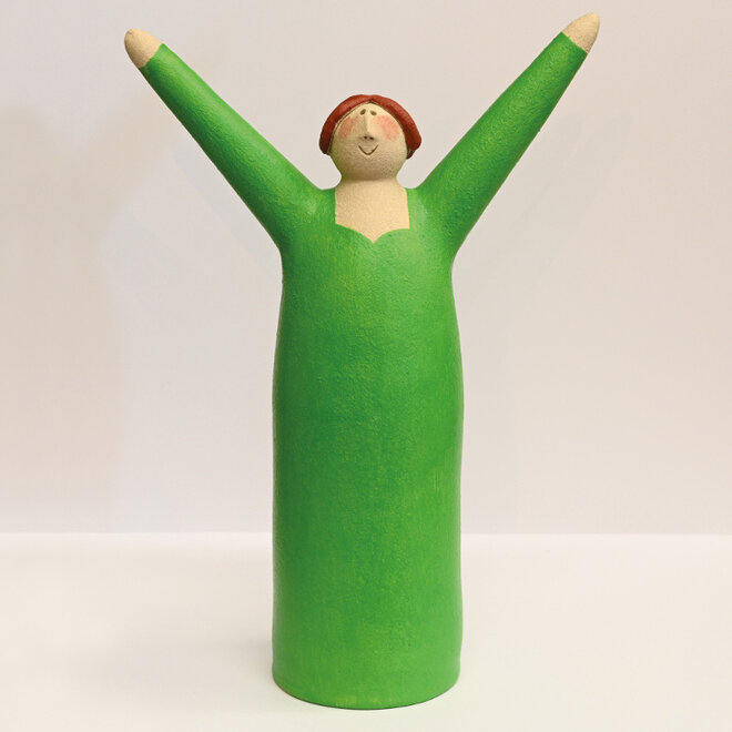 Vrolijke Vrouw, Freudenmädchen, Keramiek groen H27cm