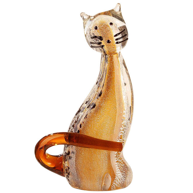 Glassculptuur Poes met roodbruine staart, links