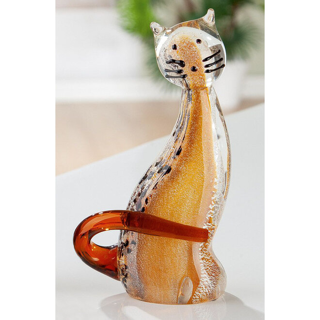 Glassculptuur Poes met roodbruine staart, links