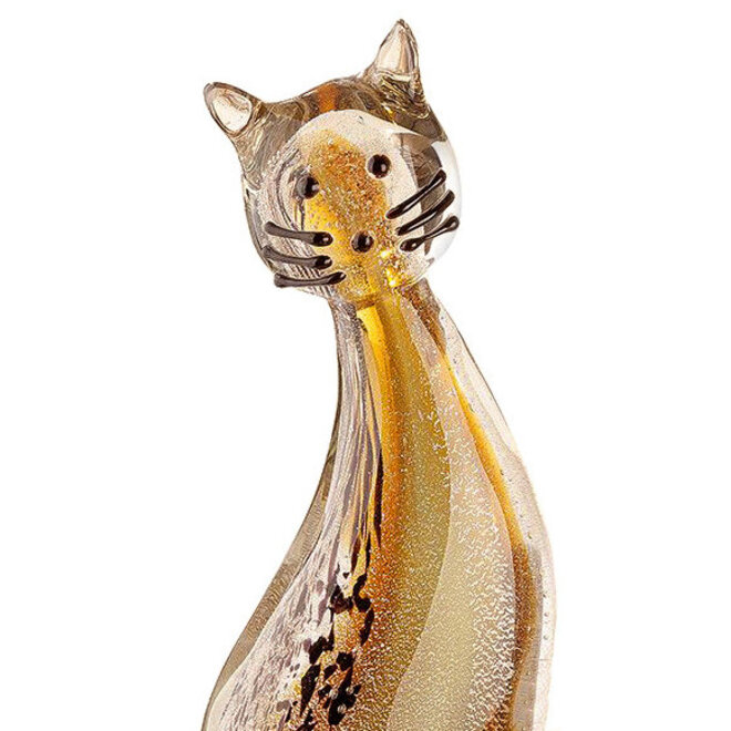 Glassculptuur Poes met roodbruine staart, links