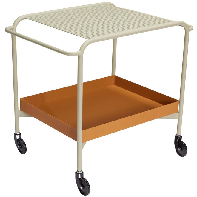 Metalen Push Trolley, Bruin Beige H62cm