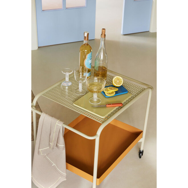 Metalen Push Trolley, Bruin Beige H62cm