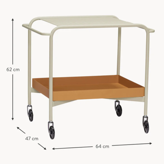 Metalen Push Trolley, Bruin Beige H62cm