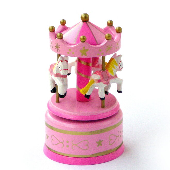 Speeldoos Houten Carrousel Roze, klein
