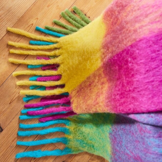 Plaid Mohair Kleurrijk Geruit met franjes 130x170