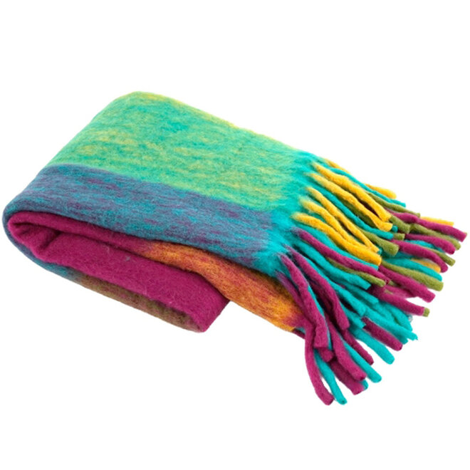 Plaid Mohair Kleurrijk Geruit met franjes 130x170