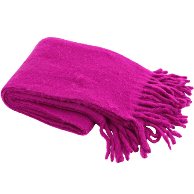 Plaid Mohair Fuchsia met franjes 130x170