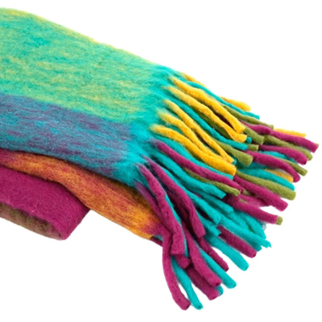 Plaid Mohair Kleurrijk Geruit met franjes 130x170