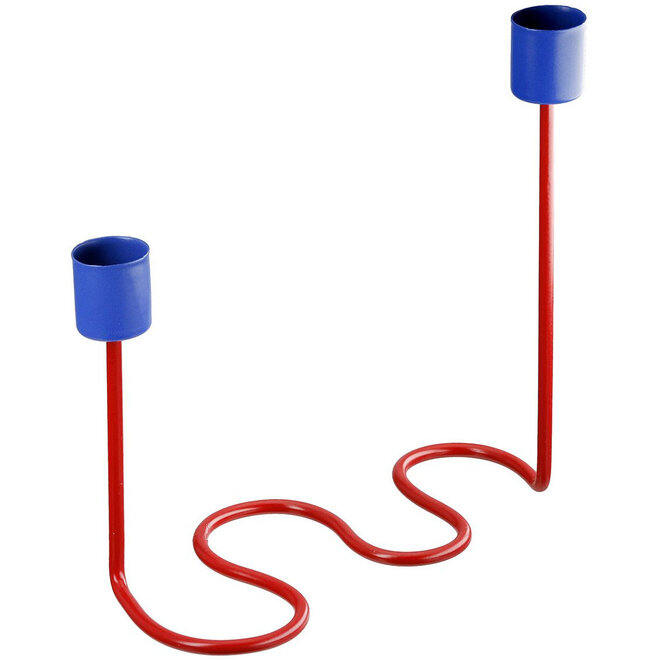 Metalen Kandelaar Bend blauw rood H17cm