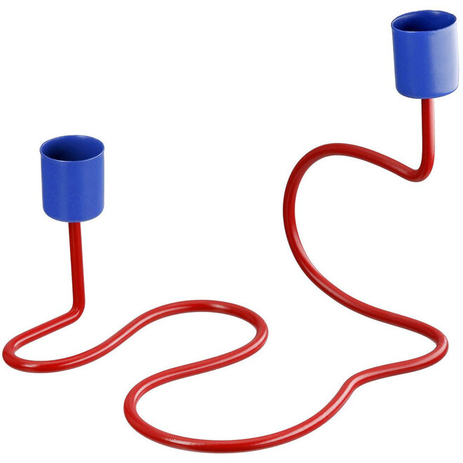 Metalen Kandelaar Bendy blauw rood H18cm