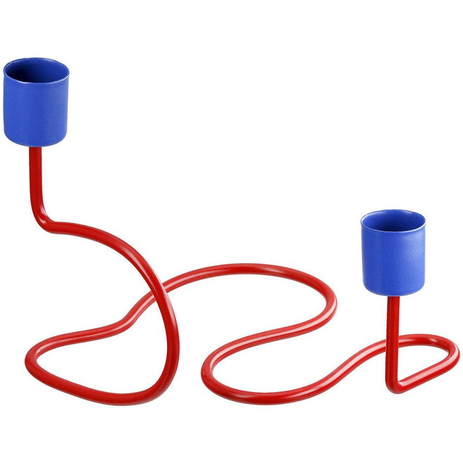Metalen Kandelaar Bendy blauw rood H18cm