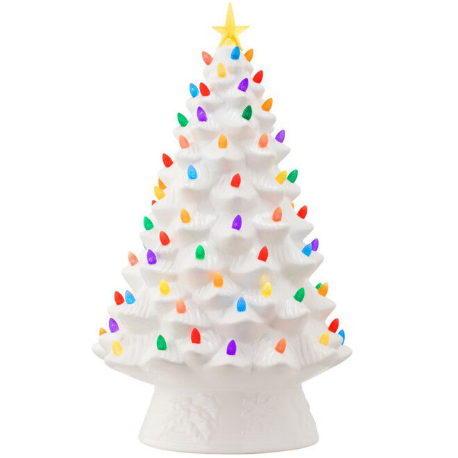 Porseleinen Witte Kerstboom met Gekleurde Lichtjes H46cm