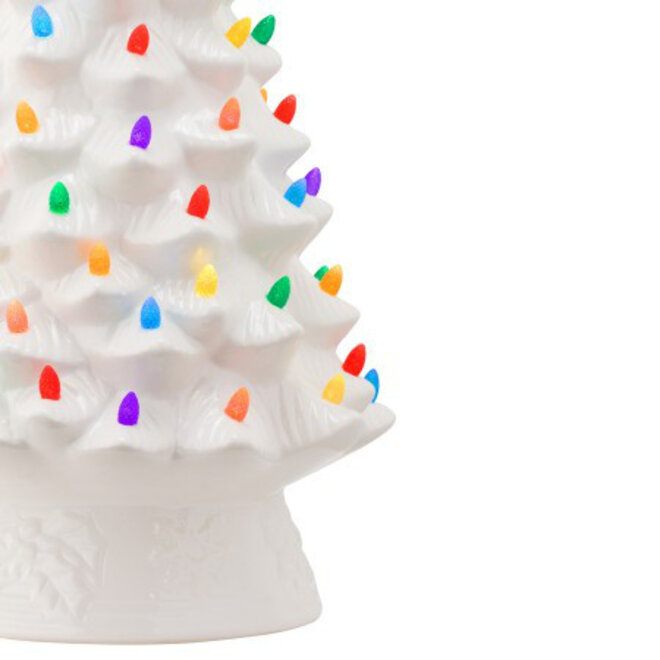 Porseleinen Witte Kerstboom met Gekleurde Lichtjes H46cm
