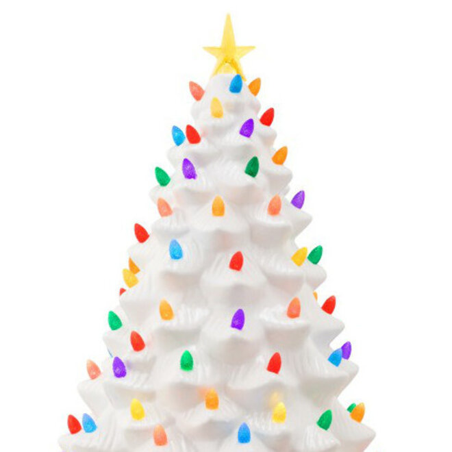 Porseleinen Witte Kerstboom met Gekleurde Lichtjes H46cm
