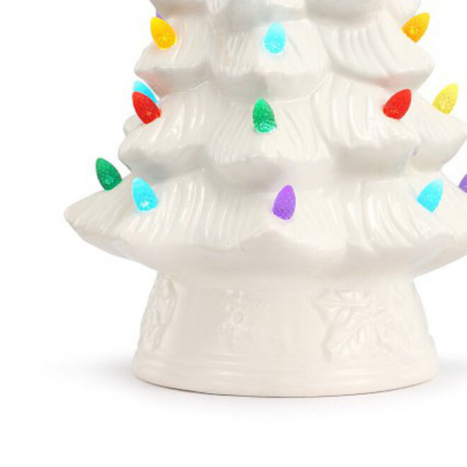 Porseleinen Witte Kerstboom met Gekleurde Lichtjes H30cm