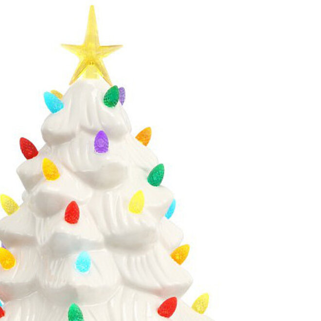 Porseleinen Witte Kerstboom met Gekleurde Lichtjes H30cm