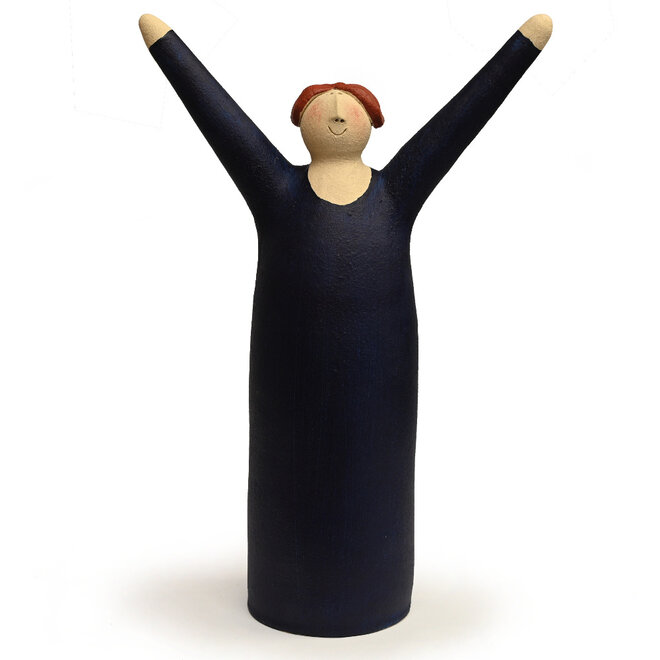 Vrolijke Vrouw, Freudenmädchen, indigo Keramiek H27cm