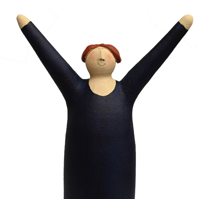 Vrolijke Vrouw, Freudenmädchen, Keramiek indigo H27cm