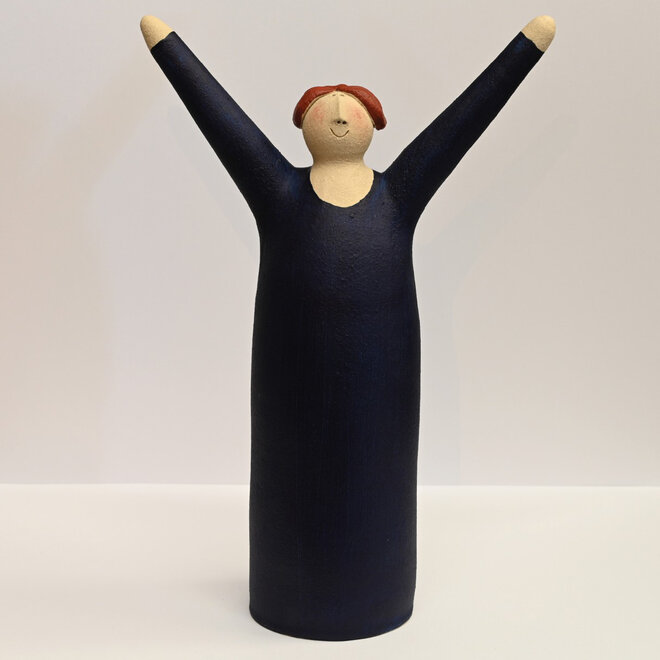 Vrolijke Vrouw, Freudenmädchen, Keramiek indigo H27cm