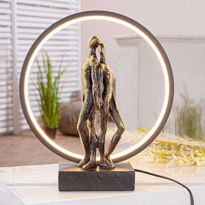LED Figuur 'Heart Lights', polyresin, antique bronze finish, H33cm