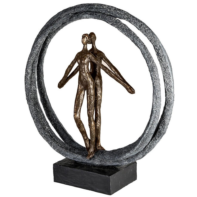Figuur 'Encourage in Ring', polyresin, antique bronze finish, H40cm