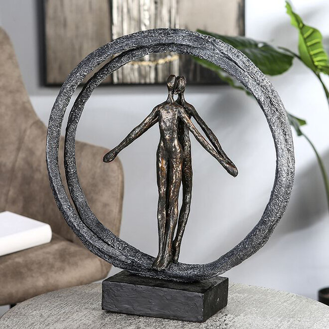 Figuur 'Encourage in Ring', polyresin, antique bronze finish, H40cm