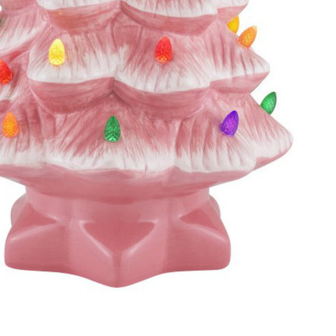 Porseleinen Roze Kerstboom met Gekleurde Lichtjes H38cm