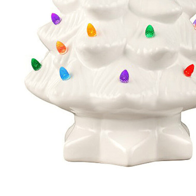 Porseleinen Witte Kerstboom met Gekleurde Lichtjes H38cm