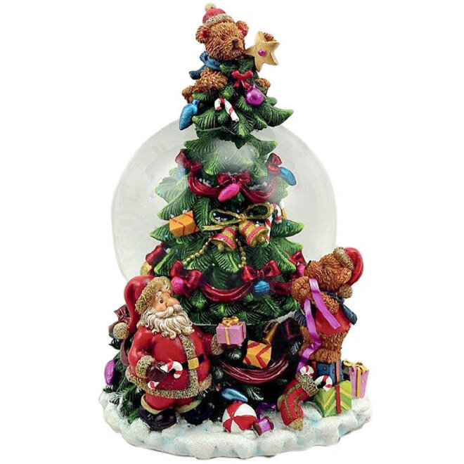 Sneeuwbol Kerstman en 2 beren bij pakjesboom